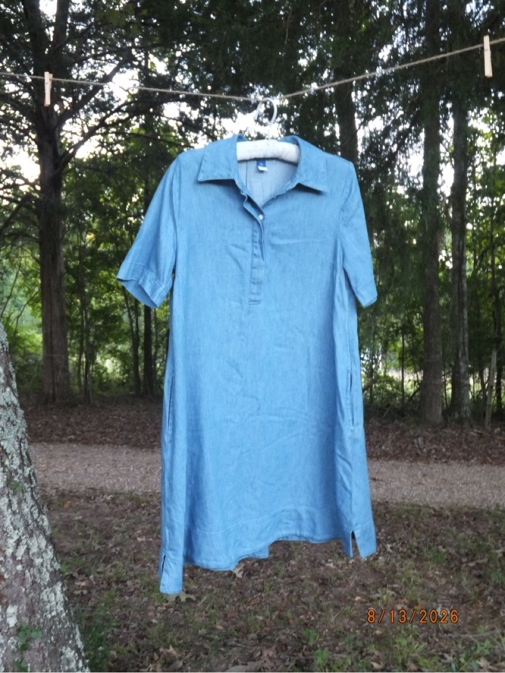 Old Navy Light Blue Denim Short-Sleeve Collared Shift Dress Small Tall